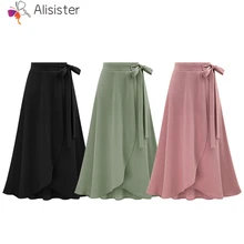 Винтаж корейский стиль Для женщин юбка с высокой талией Асимметричные узлом длинные юбки осень Офисные женские туфли Элегантные узкая юбка средней длины