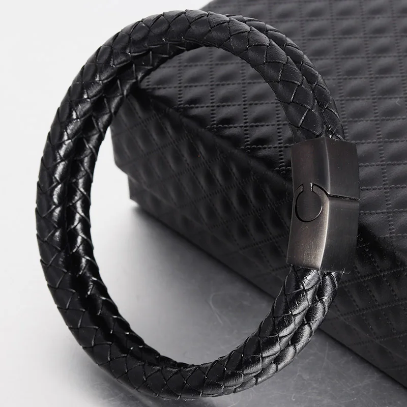 Новые Панк черные коричневые плетеные кожаные браслеты мужские модные крутые браслеты из нержавеющей стали на магнитной застежке браслеты