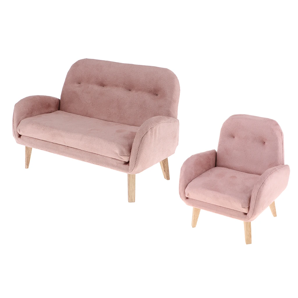 MagiDeal Miniature Double Sofa Couch Set 1/6 Dollhouse Hot Toys Accessory Kids Gift