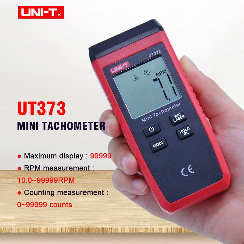 

Digital Laser Tachometer UNI-T UT373 Non-Contact Tachometer 10-99999RPM Range Odometer Km/h Auto range Data hold LCD backlight
