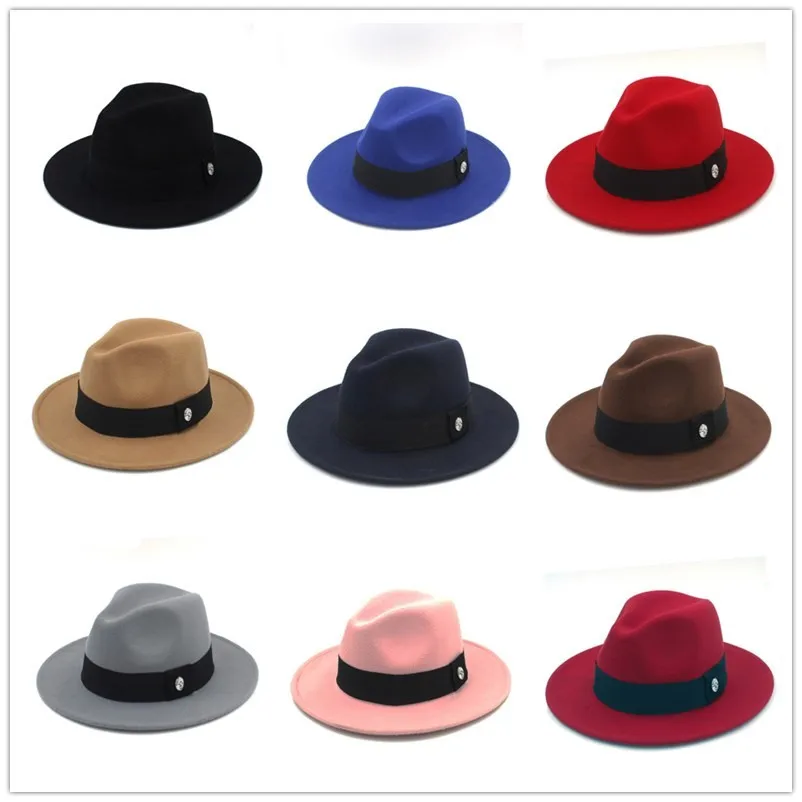 Новая модная шерстяная Женская Мужская зимняя Осенняя фетровая шляпа с широкими полями Sombreros Jazz Hat для джентльмена Панама топ шляпа 25