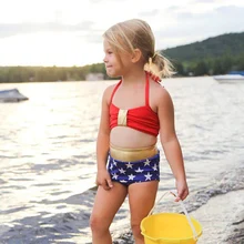 Летние Купальники для маленьких девочек; однотонные топы с принтом звезды; детские трусы с бантом для девочек; детский купальник
