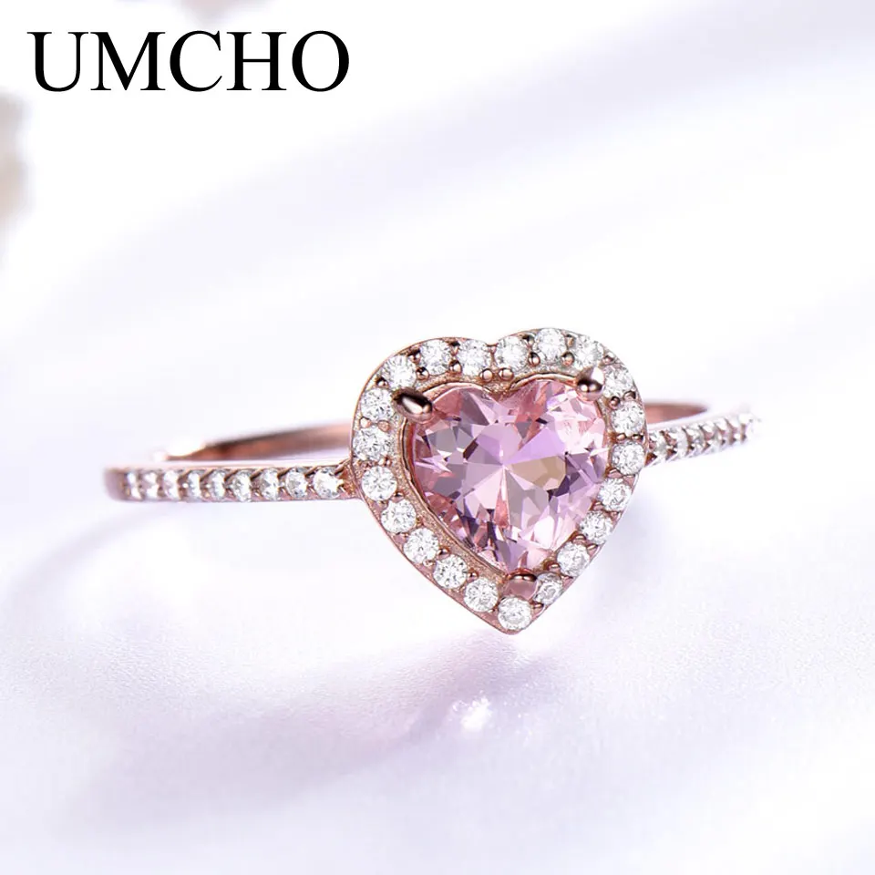 Best UMCHO Pink Morganite Rings for Women 925 Sterling Silver Ring Heart Engagement Wedding Band Valentine s Day gift Fine Jewelry