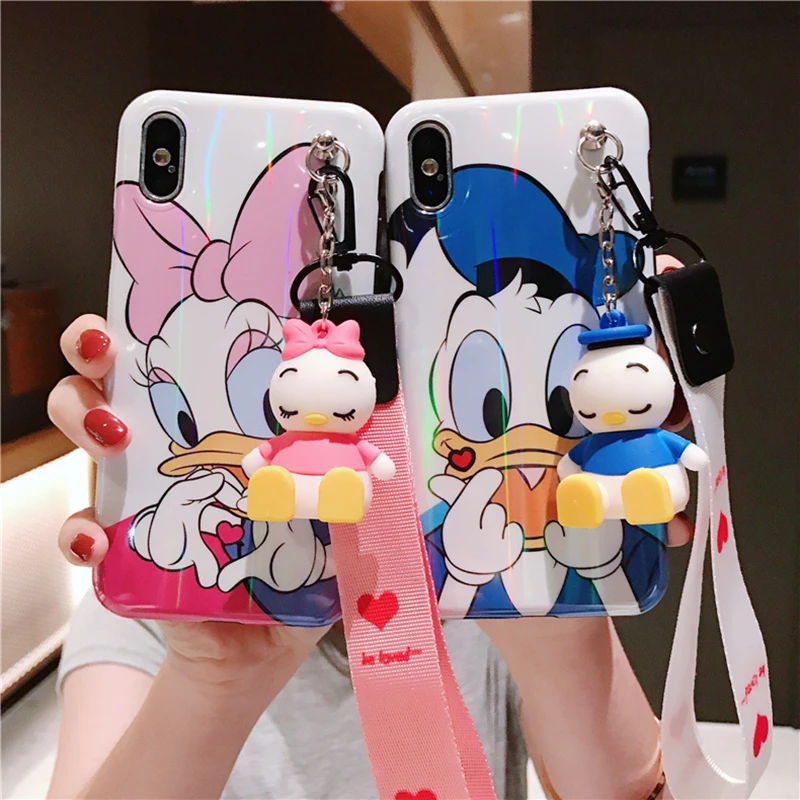 

Super cute Mike Mickey Minnie Donald Duck Daisy Stitch Bracket+lanyard cover case for iphone 6 7 8 plus X XR XS MAX phone cases