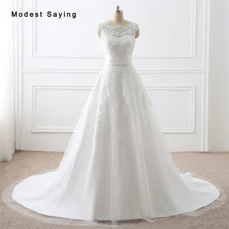 Elegant Ivory A Line Applique Lace font b Wedding b font Dresses 2017 with Detachable Skirt