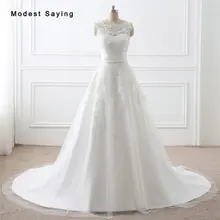 Elegant Ivory A Line Applique Lace font b Wedding b font Dresses 2017 with Detachable Skirt