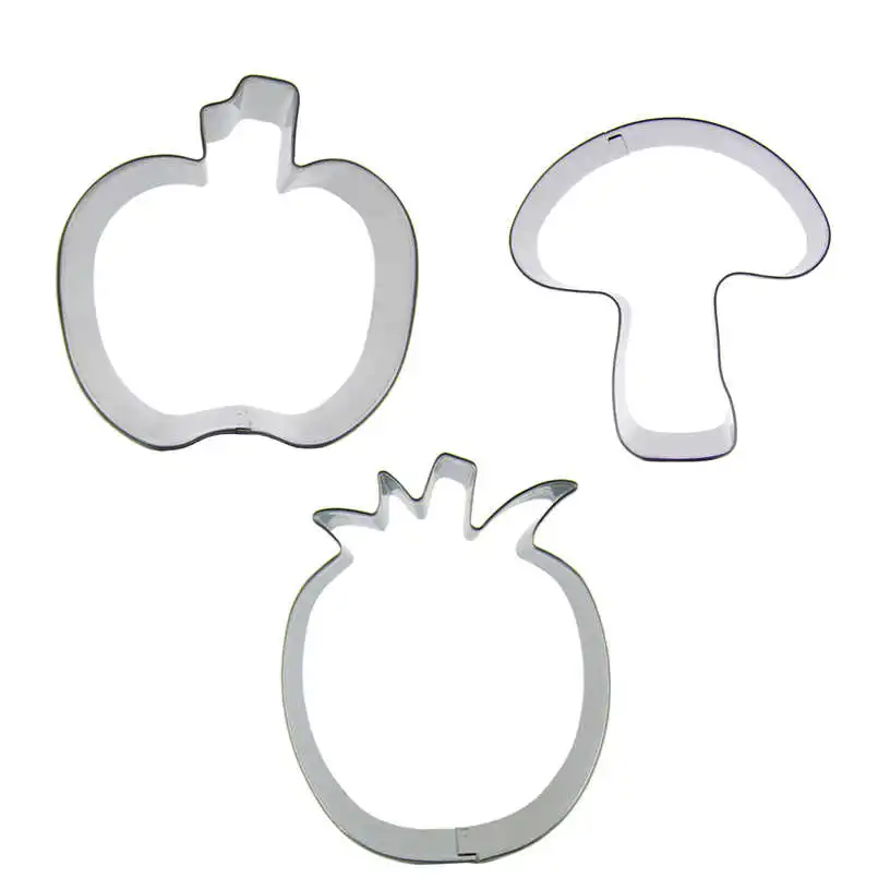 Apple, Mushroom, Pineapple shaped 3 piece biscuit cutting molds, baking tools, cake decorating soft candy tools.
