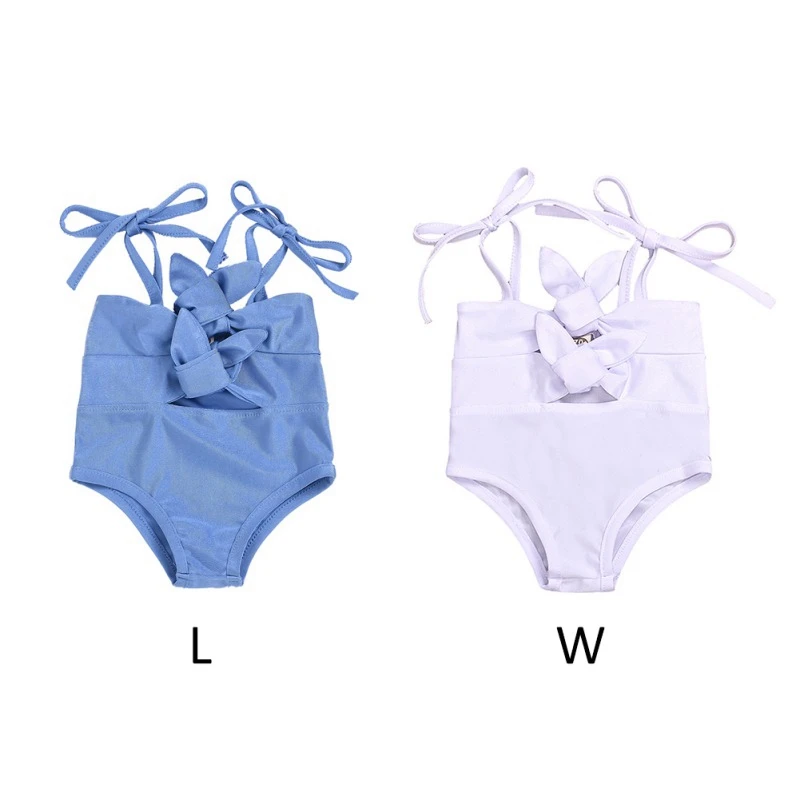 New One-piece Solid Color Swimwear Baby Girl With Shoulder Strap Swimwear Summer Clothing Vacation Beachwear