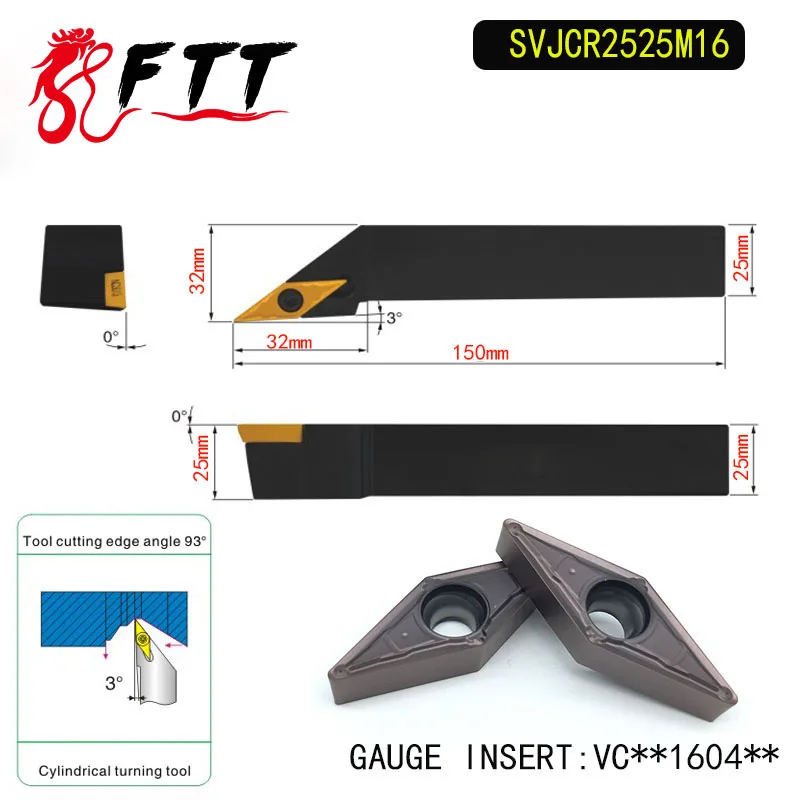 

SVJCR2525M16 93 Degrees External Turning Tool Holder For VCMT160404 VCMT160408 Used on CNC Lathe Machine