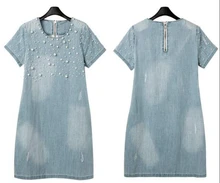 Large size 5XL Sundress Jeans Women's casual plus size vestidos embroidery beaded Denim Dresses big sizes Party Summer Dress