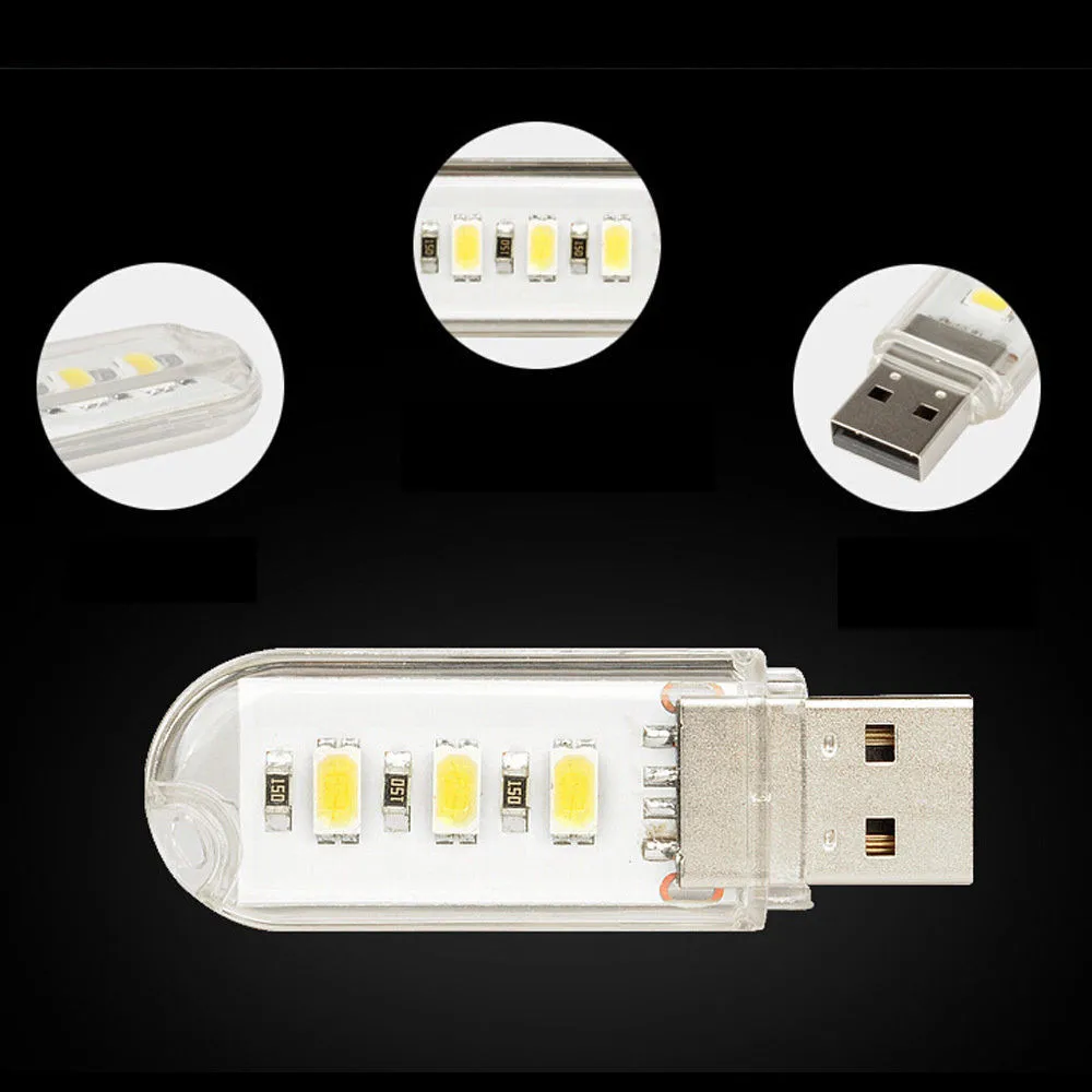 2Pcs Mini USB LED Night Light Lamp 3LED SMD 5730 Portable LED Desk Light For PC Power Bank Notebook Warm Cool White 1