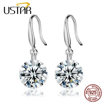 

USTAR 925 Sterling silver Jewelry Zircon drop earrings for women AAA Austria Crystal wedding earrings Ear brincos Pending Mujer
