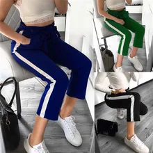 Спортивные штаны для бега, чистый цвет, в полоску, женские штаны для бега, высокая талия, для фитнеса, занятий йогой, спортивными карманами, для бега, 0907