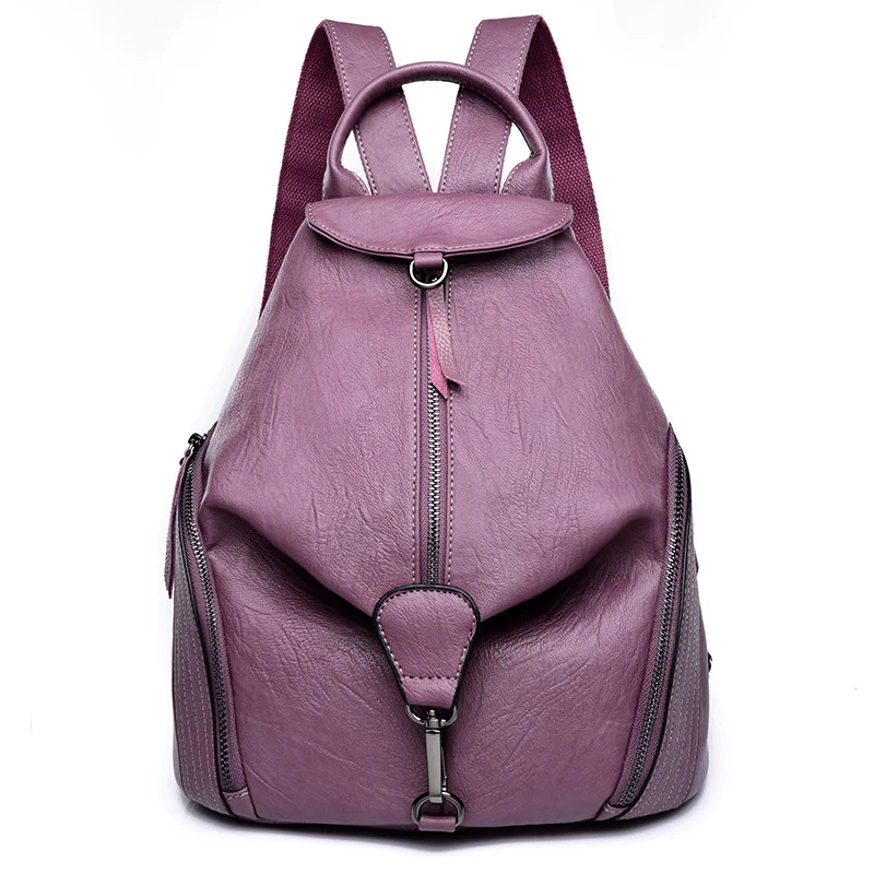 Женские кожаные рюкзаки для девочек, высокое качество, винтажный женский рюкзак, женский рюкзак, повседневный рюкзак, рюкзак - Цвет: Purple backpacks