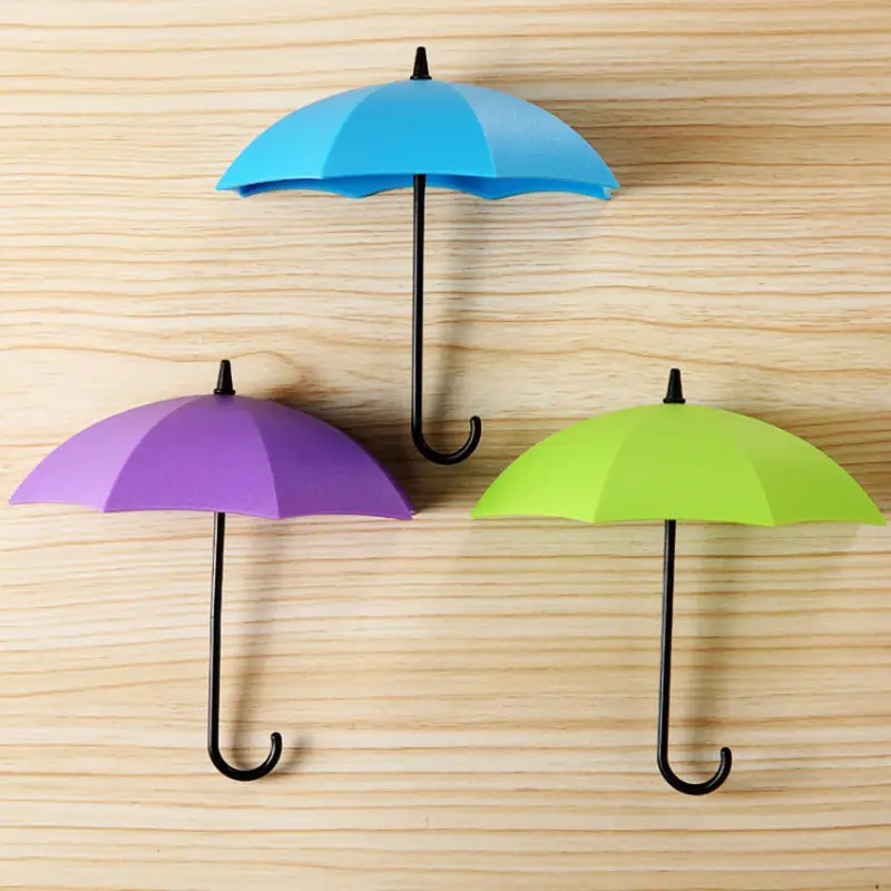 3 шт./партия, креативный ключ в форме зонта, вешалка, декоративный держатель, настенный крючок для кухонного органайзера, аксессуары для ванной комнаты - Цвет: purple green blue
