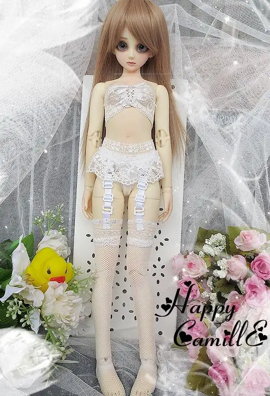 Новая большая девочка 1/3 1/4 BJD SD одежда черный/розовый/белый сексуальное кружевное нижнее белье Капри& Набор подвязок - Цвет: white