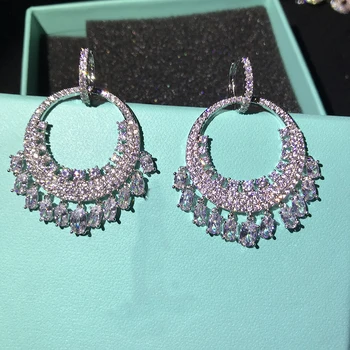 

Ladies Circle Loop Earring Cubic Zircon Stone Hanging Drop Big Round Earrings Jewelry for Wedding