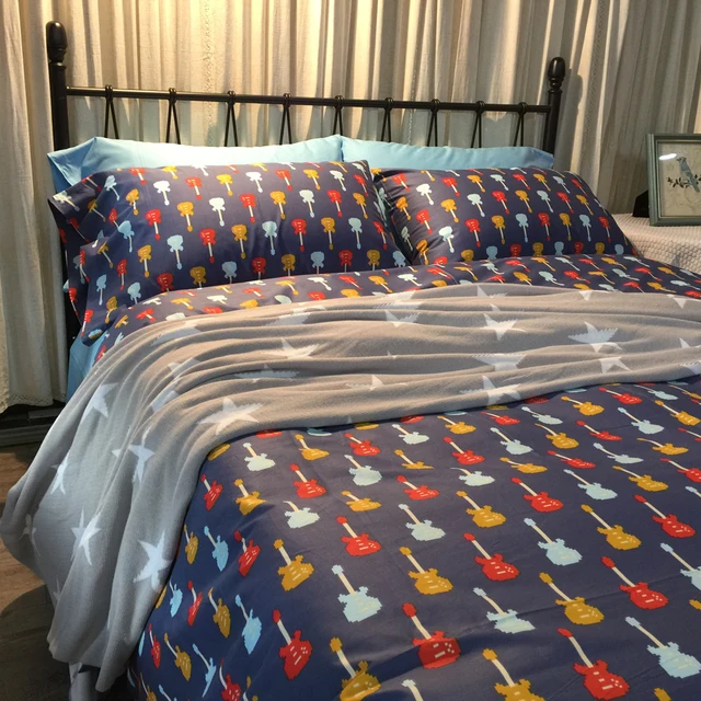 100 cotton guitar bedding set king queen size cartoon music guitar sheet set