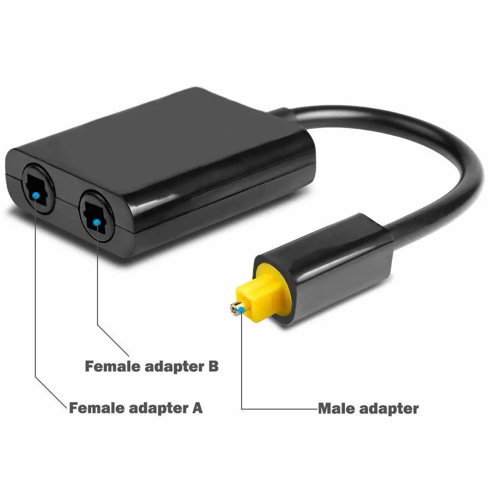 

Adapter 1 input 2 Output Dual Port Toslink one divide into two Audio patch cord Splitter Fiber Optic Audio Cable 1 In 2 Out