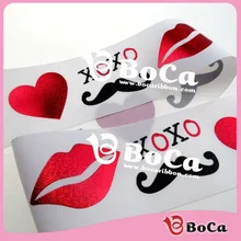 Усы и с рисунком «xoxo в виде сердца и губ " 75 мм 100 ярдов корсажная лента, приветствуются индивидуальные заказы и