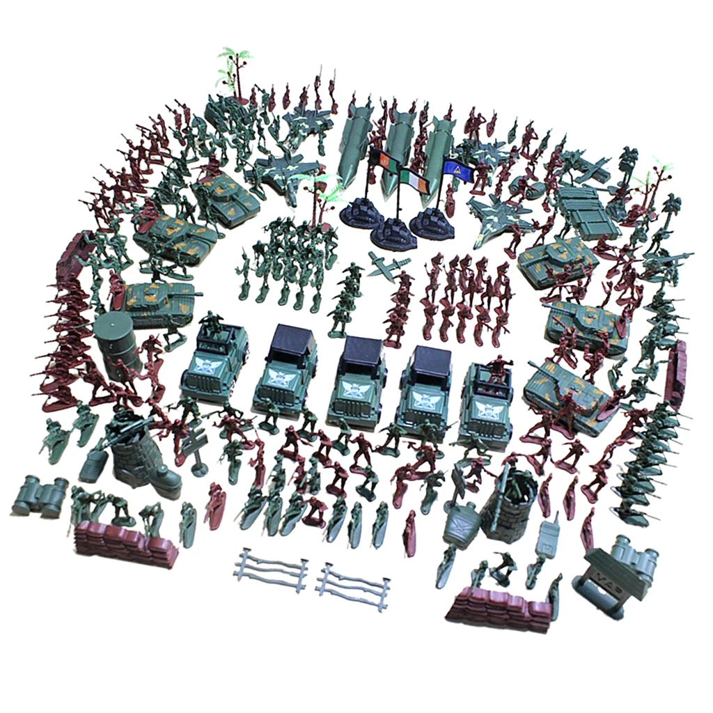 307 Pieces Army Base Set 4cm Soldiers Army Men & Assorted Accessory - Tanks Warplanes & More Sand Scene Model Playset Toy
