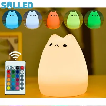 

SOLLED Cute Kitty LED Children Night Light Portable Silicone LED Night Lamp For Kids Baby Nursery Lamp Wireless Remote Control