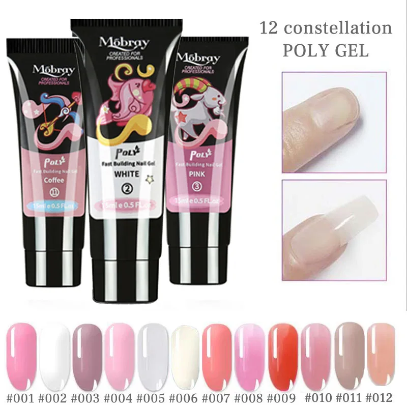 

12 colorsNail Quick Building Poly Gel 15ml Crystal Jelly Builder Nail Finger Extension Hard UV Gel Lacquer