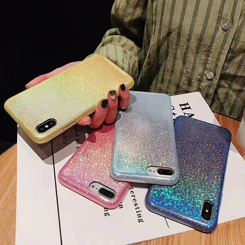 

Gradient laser Phone Case for iphone X XR XS Max 6 6s 7 8 plus soft Silicone Cover For Huawei P20 P30 Lite Mate20 pro Nova 3e 4e