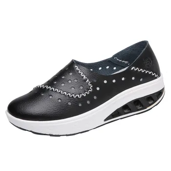 

Round Head Flat Shake Shoes For Nice Summer New Platform Shoes Breathable Comfort Shopping Lady Walking Shoes White Black