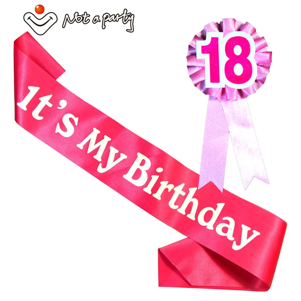 Веселый Подарок на день рождения девочка и брошь для мальчика пояс Набор розовый женский синий мужской ribbonbadge 18 21 вечерние принадлежности для взрослых - Цвет: PinkIMBpink18