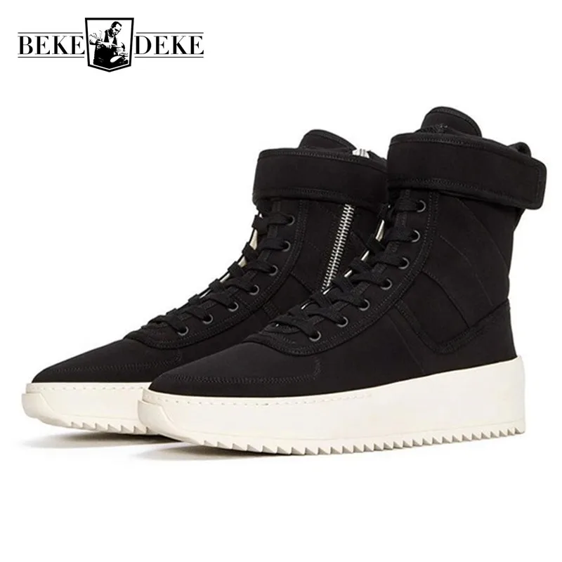 Euro High Street Fashion Mens Casual Shoes Military High Top Skateboard Sneakers Genuine Leather Thick Platform Chaussure Homme