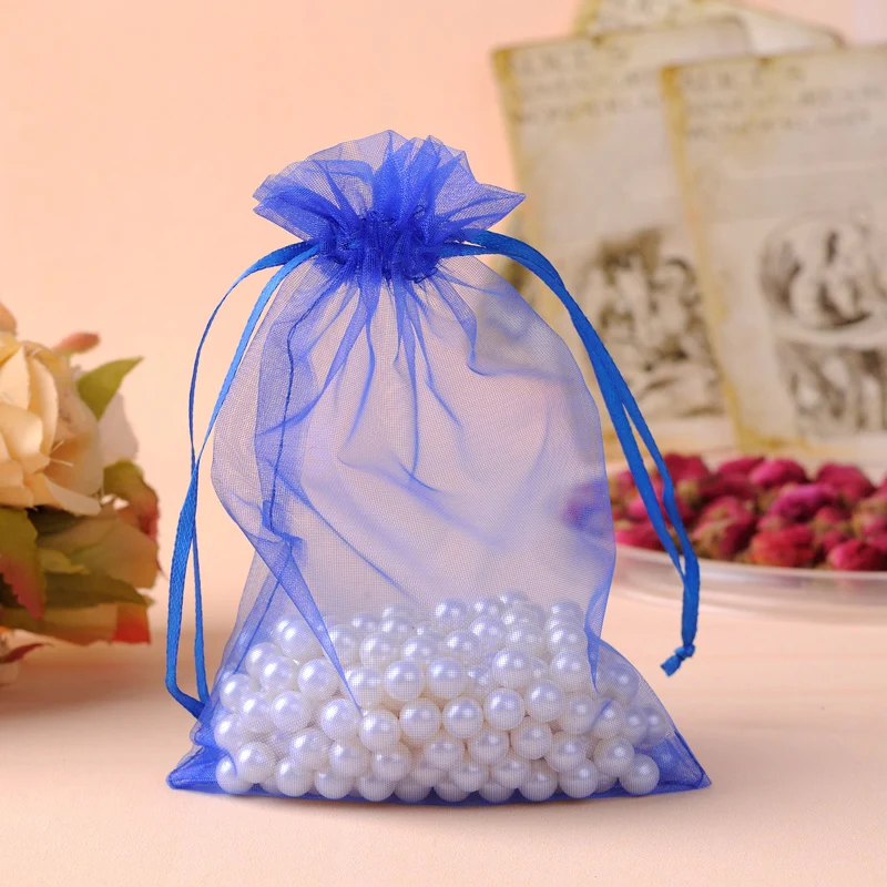Organza Bags 20x30cm Blue Color 50pcs/Lot Large Drawstring Gift Bags