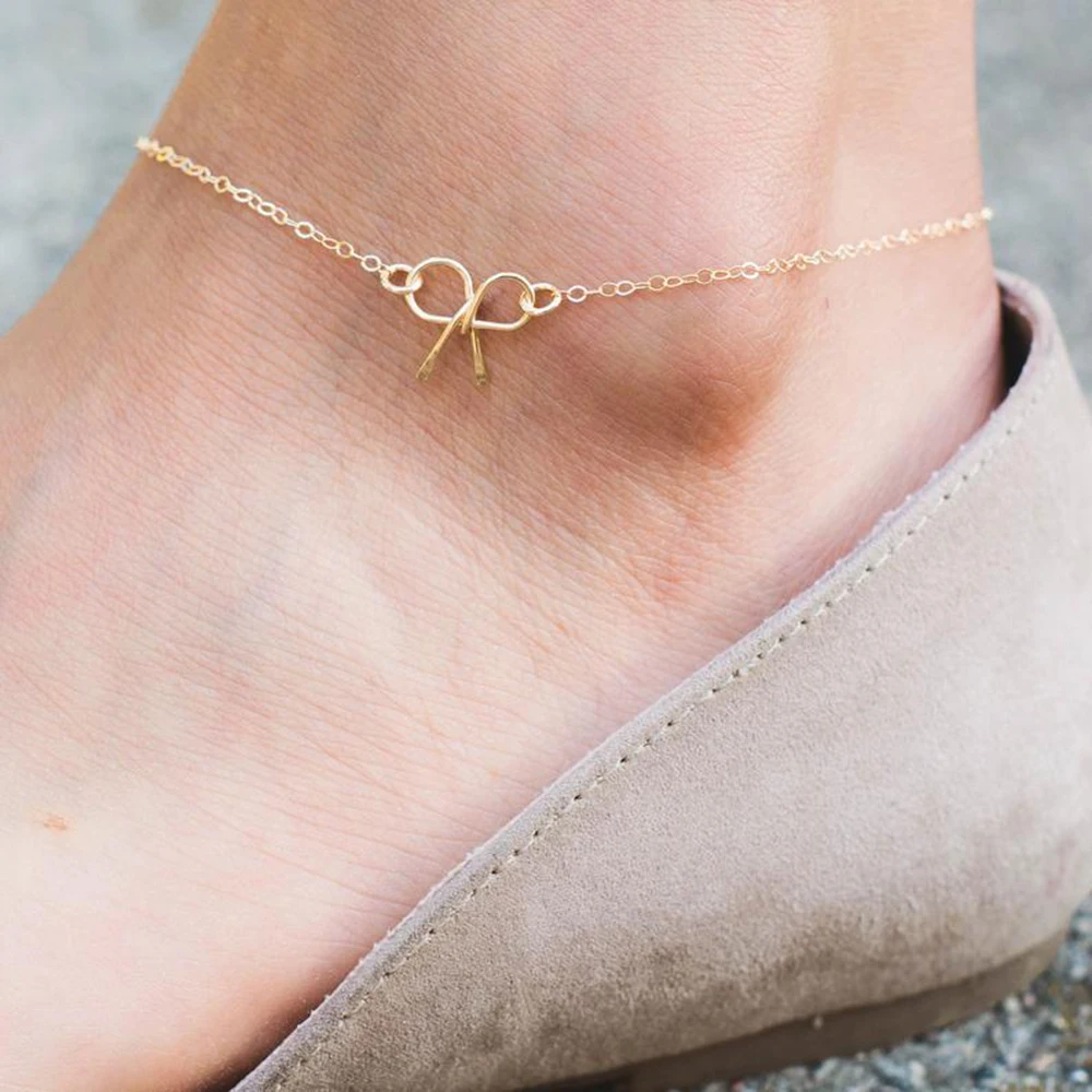 

925 Silver Bowknot Anklet Bracelet Handmade Jewellery Gold Filled Enkelbandje Tornozeleira Boho Charms Anklets for Women
