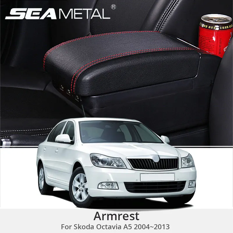 

For Skoda Octavia A5 2010 Armrest Box Leather Central Armrest Console Box USB Auto Storage Car Organizer Accessories Car-styling