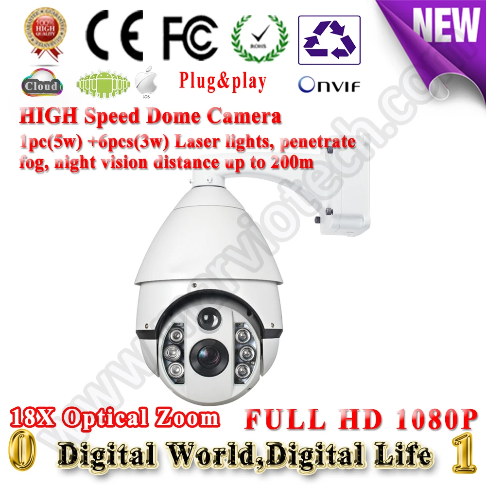 

1080P cctv IP PTZ high speed dome camera 18X Optical zoom onvif protocol camera laser IR LED 200M night vision