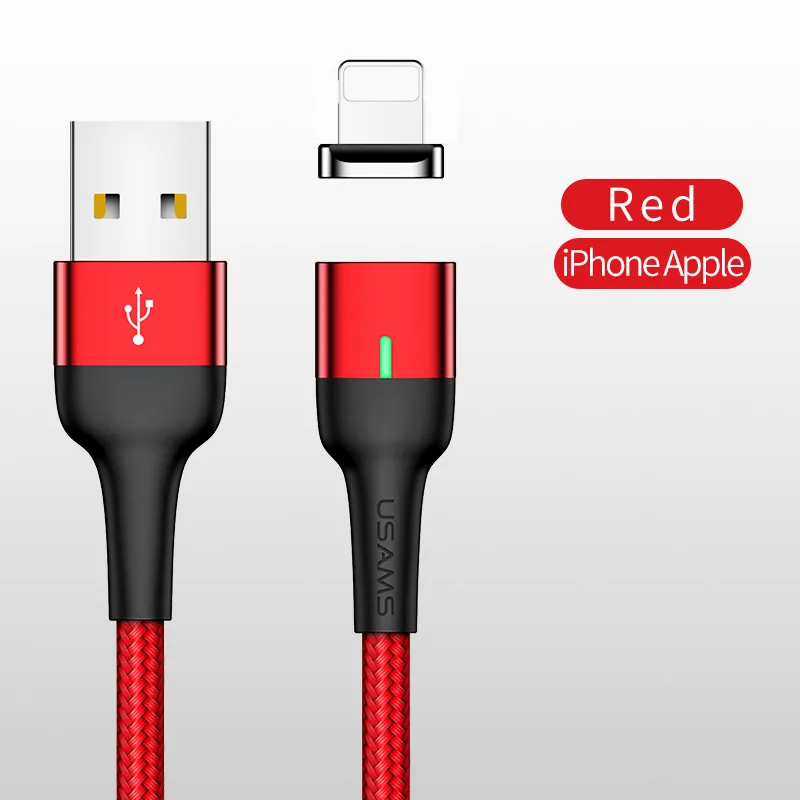 Магнитный usb-кабель USAMS для iPhone, Магнитный зарядный кабель Micro USB типа C для зарядки мобильных телефонов Android - Цвет: Red  for iOS Cable