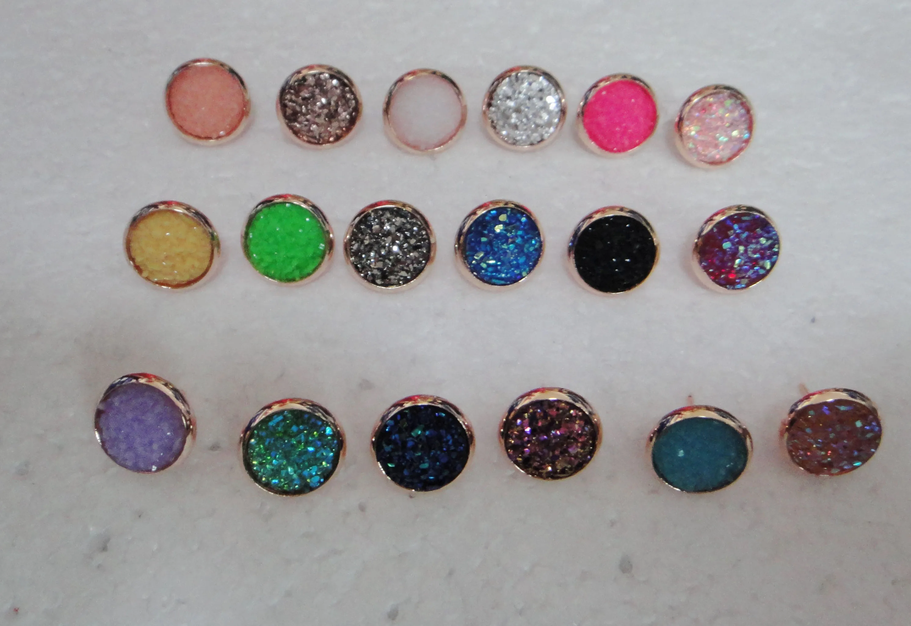 

20prs/lot assort colors 10mm Rose Gold color Faux druzy earrings wholesale