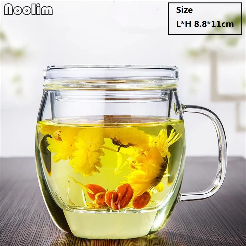 

Heat Resistant Glass Teacup 3-Piece With Filtration Multi-use Office Portable Flower Tea Cups