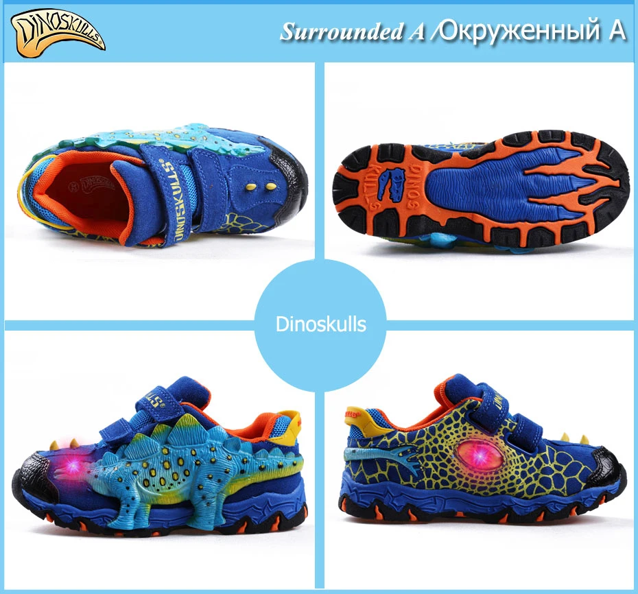 Dinoskulls Boys Light Up Shoes LED Glowing Kids Sneakers 3D Dinosaur Spring Children's Trainers Breathable Leather Tenis Shoes Dinoskulls Boys Light Up Shoes LED Glowing Kids Sneakers 3D Dinosaur Spring Children's Trainers Breathable Leather Tenis Shoes