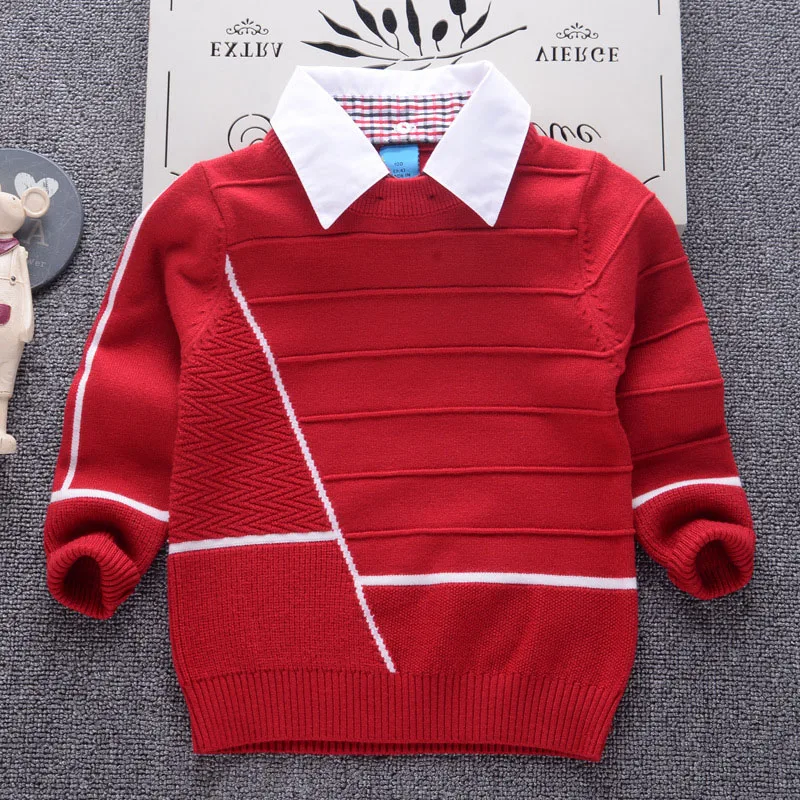 Рубашка с воротником; свитера для мальчиков; пуловер в полоску для малышей; вязаная детская одежда; сезон осень-зима; новые детские свитера; школьная одежда для мальчиков