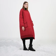 Original Design 2017 new arrival women winter coat asymmetrical loose long white duck down jacket coat dark red