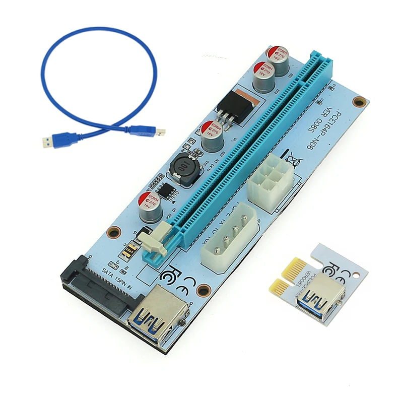 

008S PC PCIe PCI-E PCI Express Riser Card 1x to 16x USB 3.0 Data Cable SATA to 4Pin IDE Molex Power Supply for BTC Miner Machine