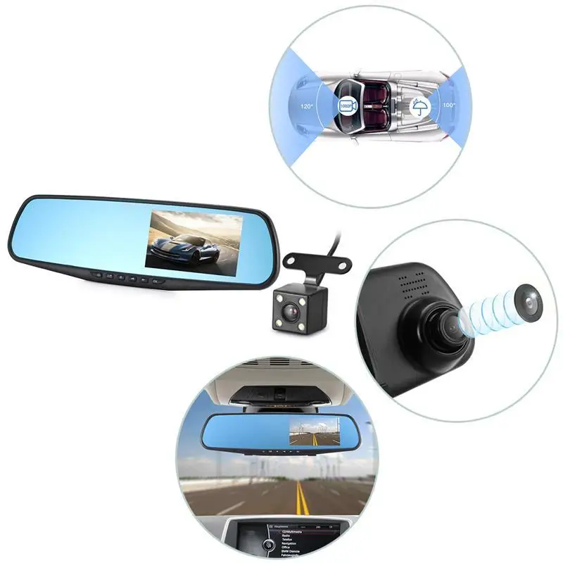 Car DVR 1080P Dual Lens Dash Camera Rear Mirror Digital Recorder With Rearview Camera Video Recorder Camcorder Registrar