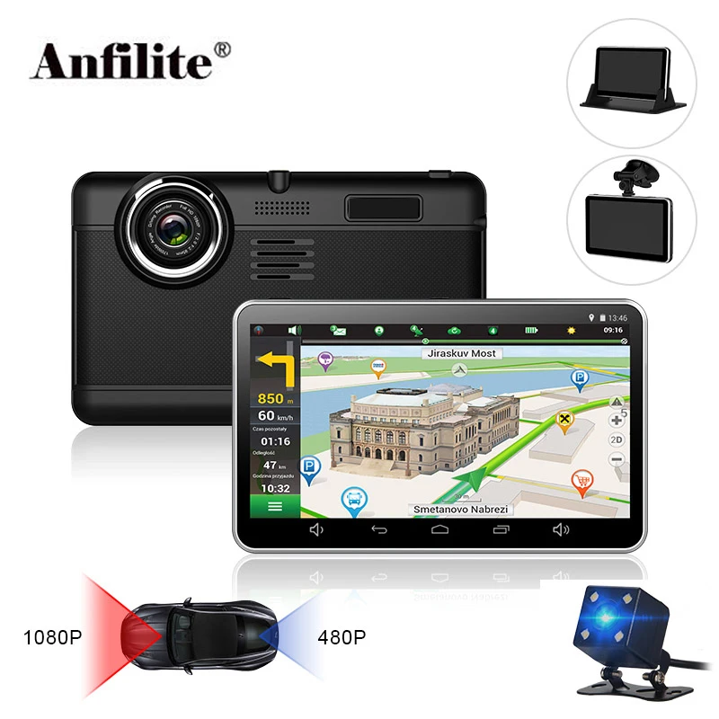 

Anfilite H55 7 inch Capacitive Android car GPS Navigator Quad Core 16GB car DVR dash cam dual cameras 1080P record free maps