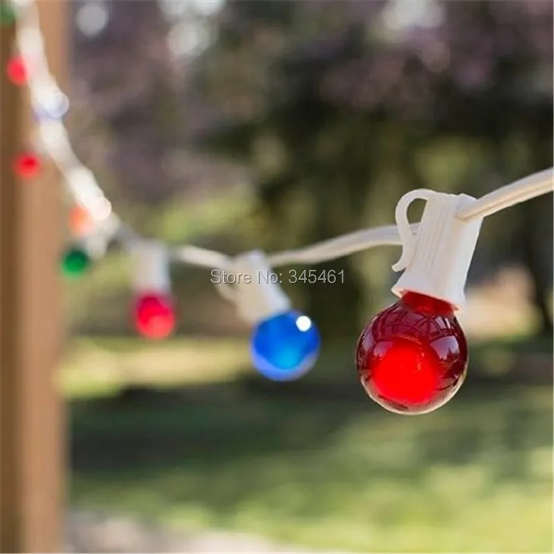 ФОТО White Cable- New 25Ft Globe String Light 1.25inch E12 25 Bulbs Light String C7 Multicolor Strings Garlands for Wedding/Christmas