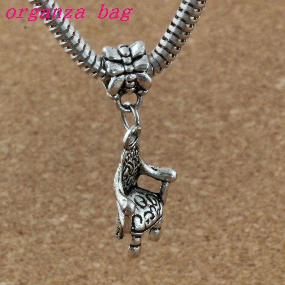 100pcs/lot Antiqued Silver Alloy Chair Sofa Charm Big Hole Bead Fit Charm Bracelet Jewelry 13.5x 32.5mm A-181a