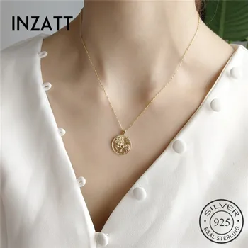 

INZATT Romantic Real 925 Sterling Silver Hollow Disc Rose Flower Pendant Necklace Fashion Jewelry For Women Party Accessories