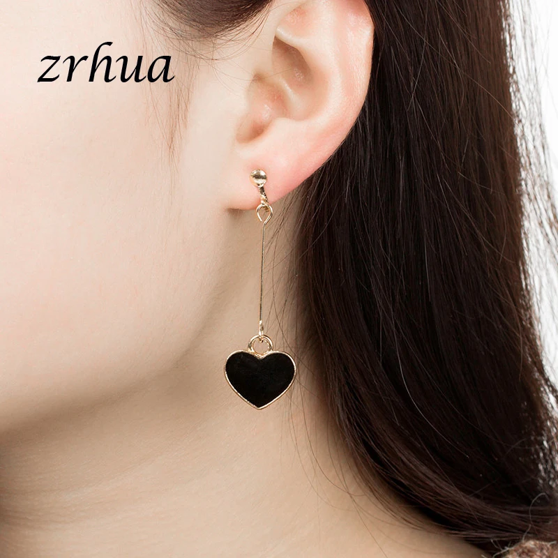 

ZRHUA New 2018 Fashion Jewelry Romantic Style Gold Sliver Color Love Heart Drop Dangle Earrings Best Gift for Women Wedding