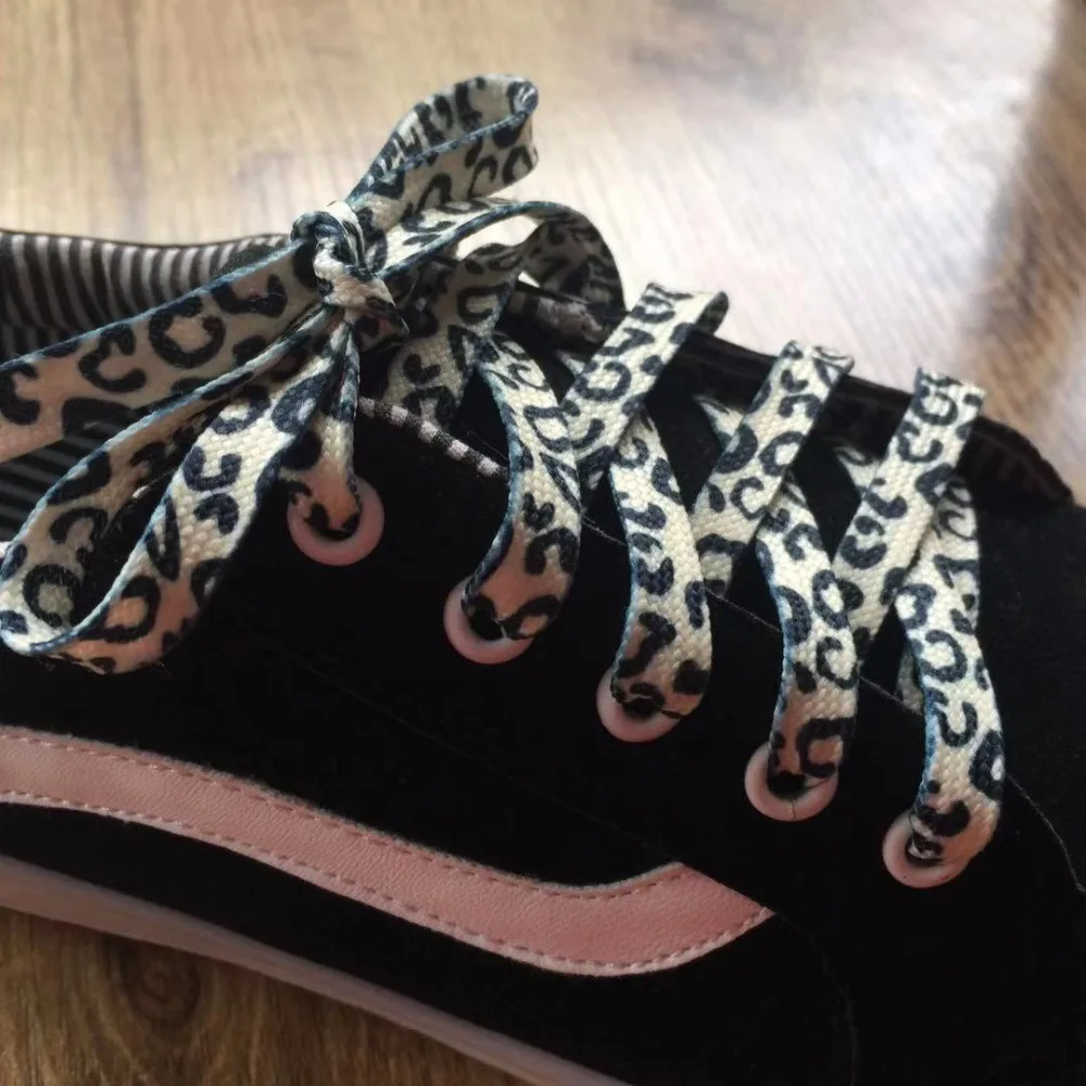 Дизайн 120 см бежевые леопардовые плоские спортивные туфли со шнурками Ботинки Шнурки