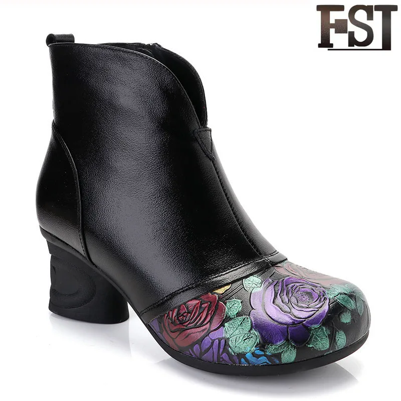 

FSJ Genuine Leather Woman Shoes Ladies Cow Ankle Slip On Riding Equestrian Boots Spring/Autumn Sewing Casual Office Career 2019